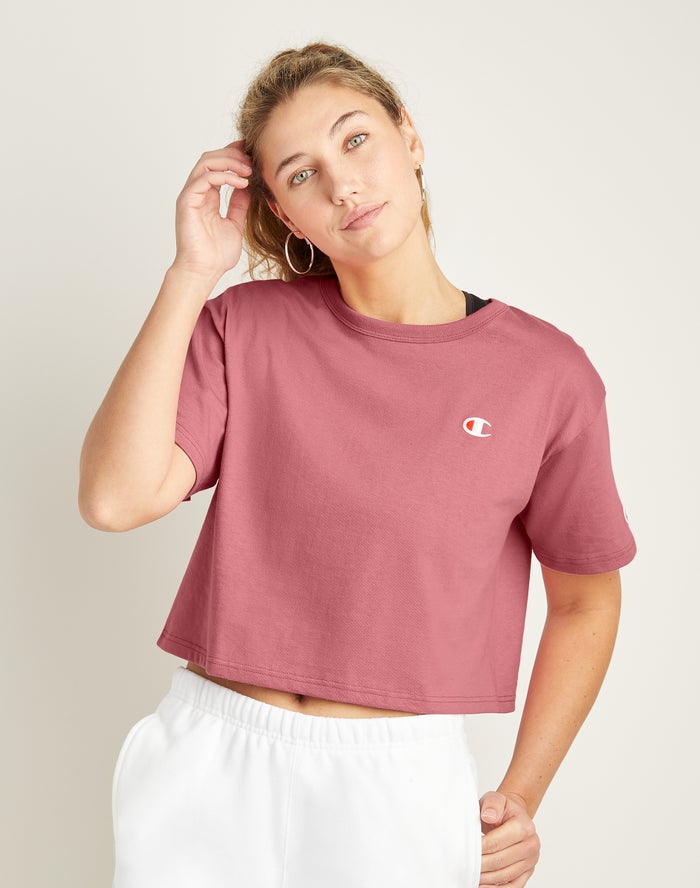 Champion T-Shirt Dames - Koraal - Heritage Cropped C Logo ( 025816-CHA )